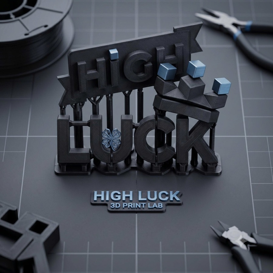 Logo High Luck 3D Print Lab trên mô hình in 3D